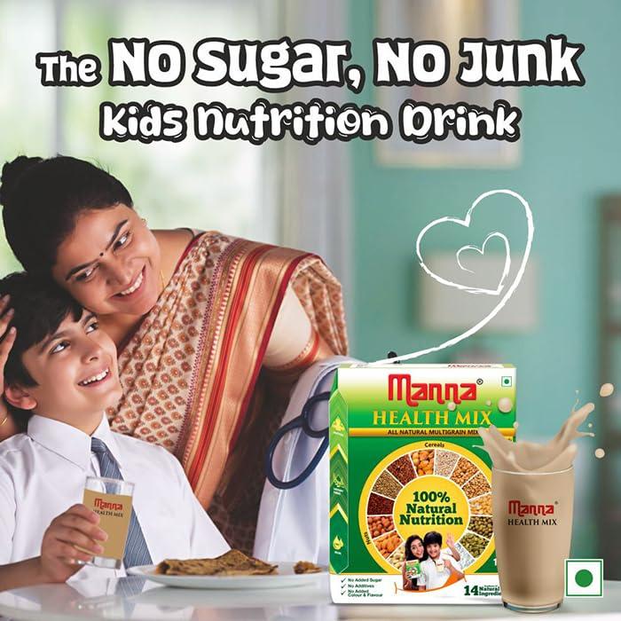 Manna Manna Health Mix, All Natural Kids Nutrition Drink, with 14 Ingredients, Zero Sugar. 100% Natural Nutrition 500g (250g, Pack of 2)