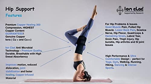 Ion Clad Ion Clad Scientist Developed Copper Compression Hip Joint Brace with Groin Support. Pain Relief & Recovery for Quads, Pulled Muscle, Lower Back, Sciatica, Hip Flexor & Hamstring Strain – Men & Women