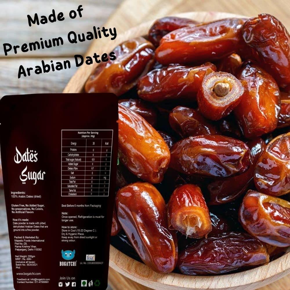 BOGATCHI BOGATCHI Sugar Free Natural Sweetner, Dry Dates Sugar, Dates sugar powder for kids, Arabian dates powder, Kharek powder, Dried Dates Powder, Natural dates Sugar for baking, Kharik Dates Powder-200g