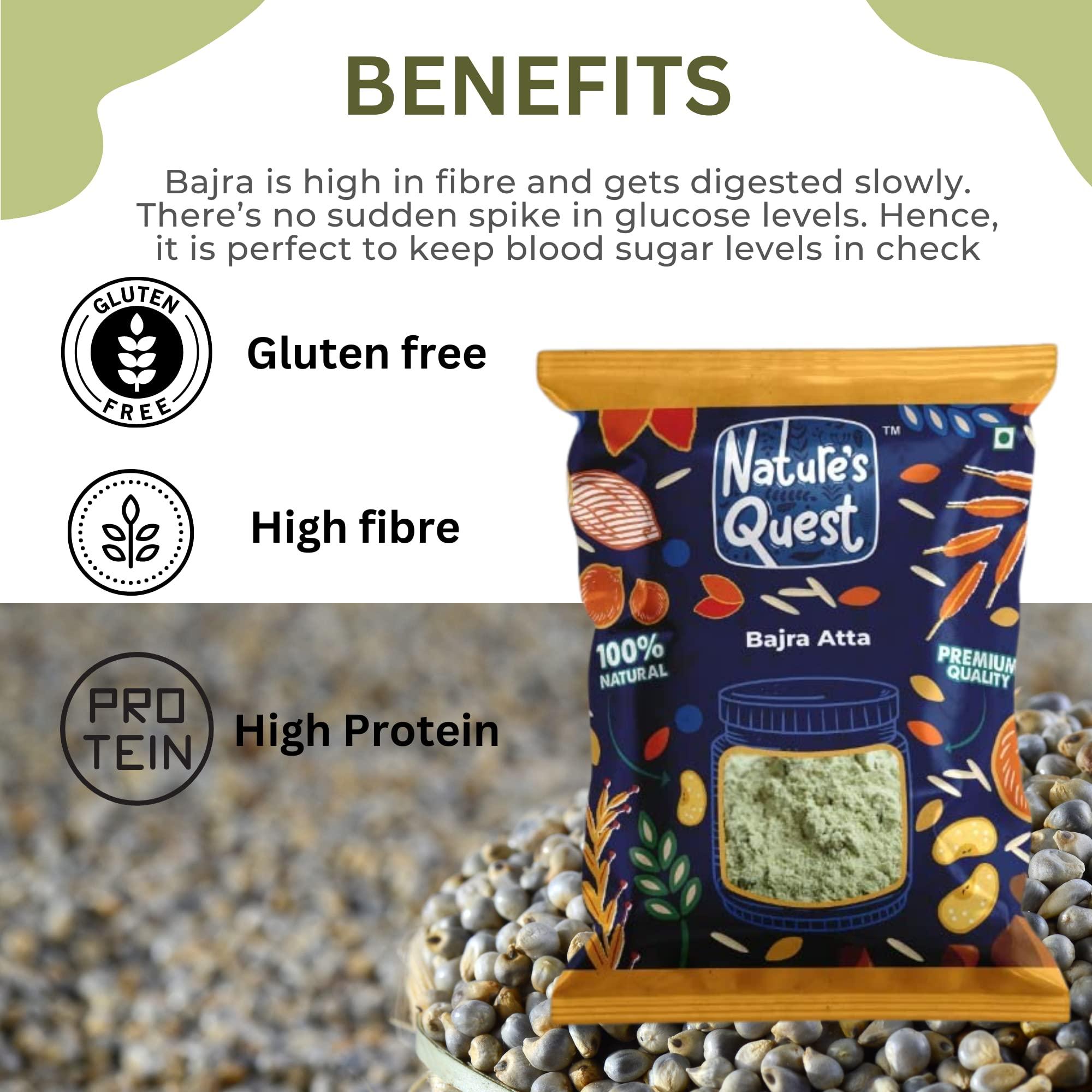 Nature\'s Quest Nature\'s Quest Organic Bajra Flour | Bajra Sabut| Pearl Millet Flour| Bajra Atta| Bajra ka Atta|Sajje| Kambu Mavu| Organic Flour| Gluten Free Atta| High Protein & 100% More Fibre 900 Gms