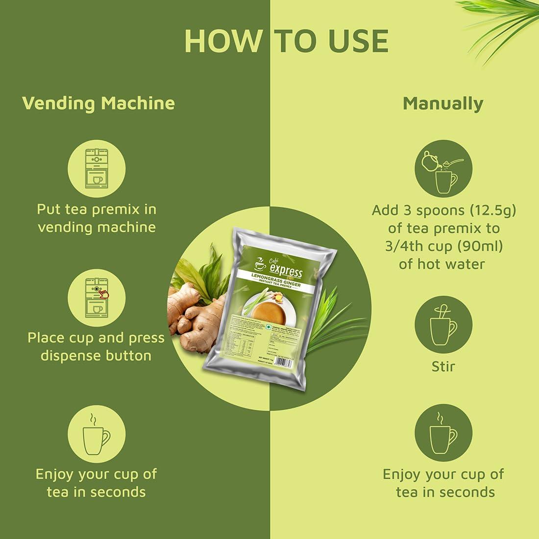 AMAZON AMAZON 3 in 1 Lemongrass and Ginger Tea Instant Premix Roasted Dry Powder Tea, Milk and Sugar for Vending Machine 1 Kg Pack