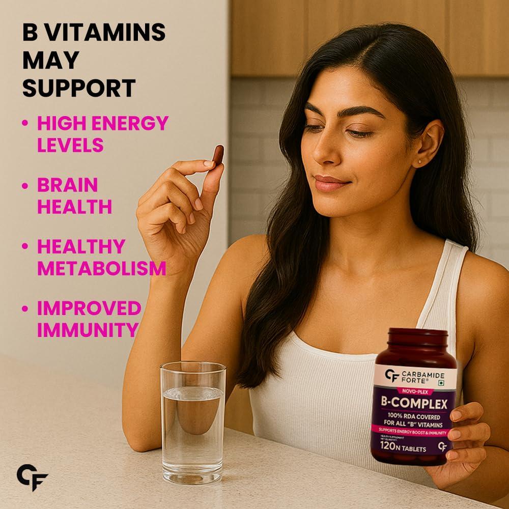 Carbamide Forte Carbamide Forte Vitamin B-Complex Tablets - 100% RDA for B Vitamins with B1, B2, B3, B5, B6, B9 & Vitamin B12 | Vitamin B Complex Supplements for Women & Men - 120 Vegetarian Tablets (Pack of 2)