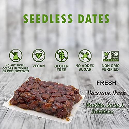 IMPERIAL IMPERIAL Black Seedless Dates, Pin Khajoor | Wet Dates Khajur/Khajoor| Black Dates| Seedless Dates | Pitted Dates|VACUUM (Pack of 2)