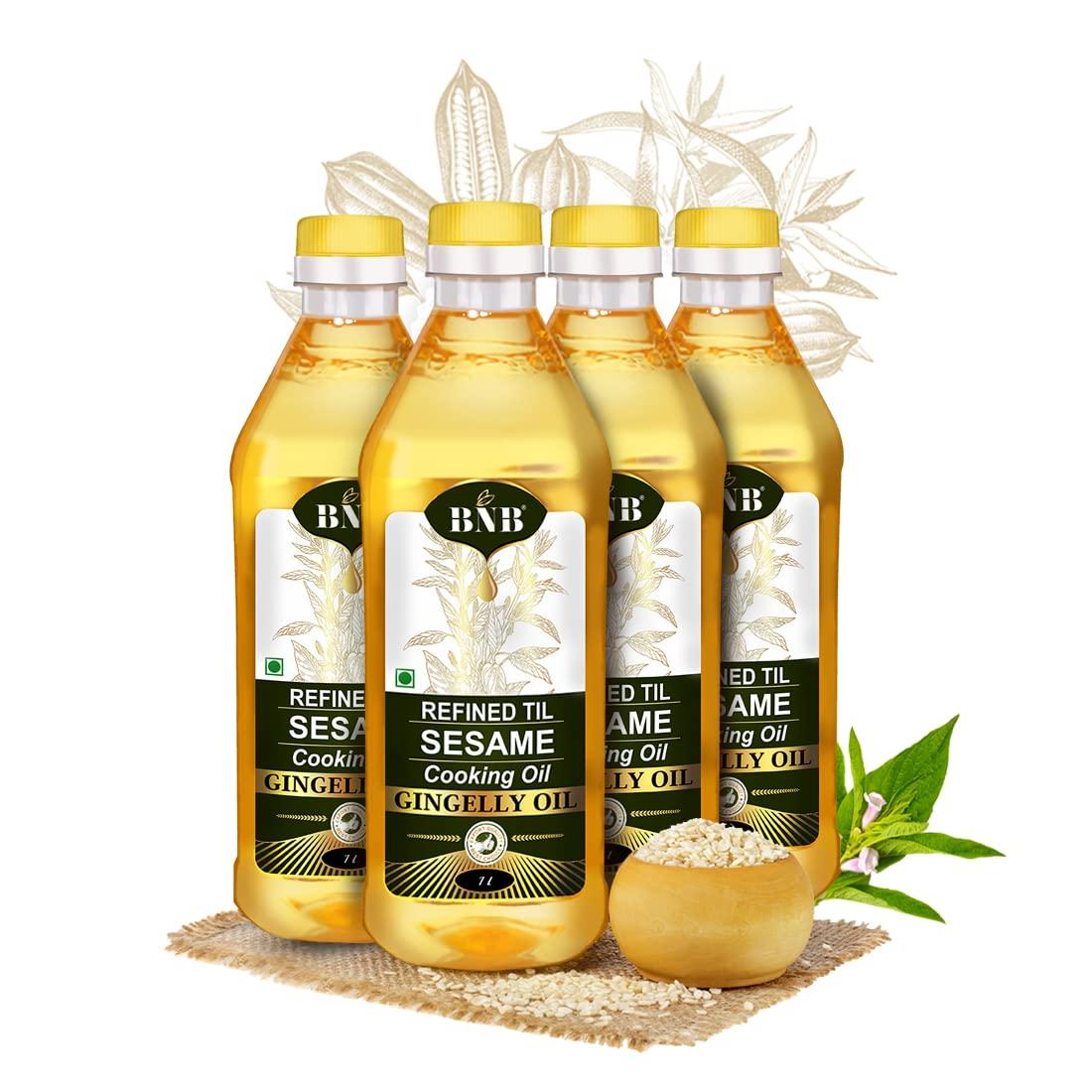 BNB BNB Refined Sesame Oil | Til Oil | Gingelly Oil | Healthy Cooking Oil |Deep Frying Oil | Daily Use| Low Trans-Fat | Non-Sticky | Neutral Flavour | 4 Litre