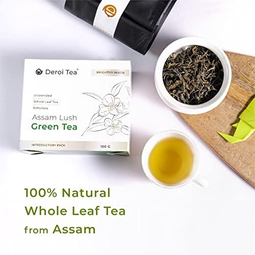 Deroi Tea DEROI TEA Assam Lush Green Tea | CARBON-FREE DRIED TEA | 100% Natural Whole Leaf | Assam Tea | 1Bud & 2 Leaves| Antioxidant Rich | Bitterless | 100 g - 60 Cups | Pack of 5