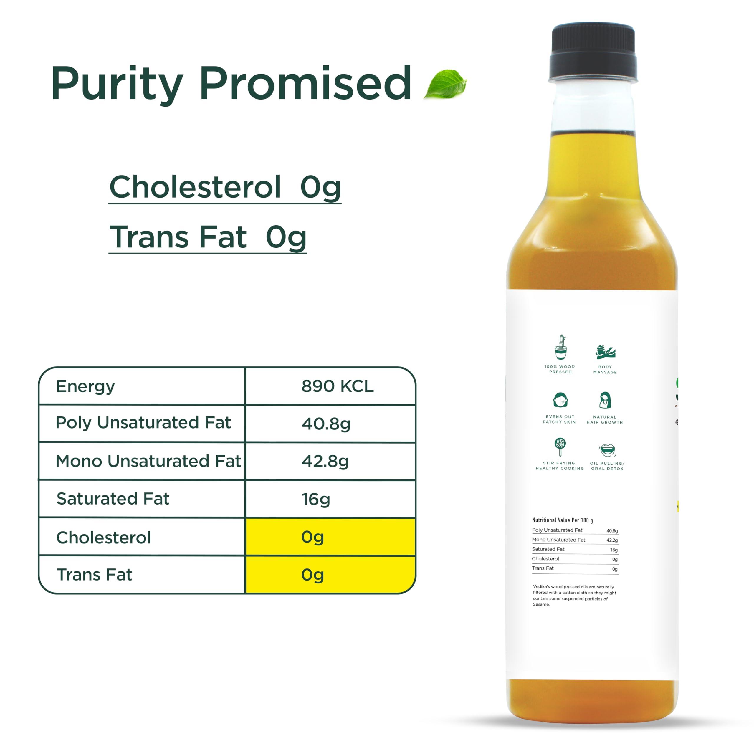 Vedika Organics Vedika Organics Wood Pressed Black Sesame Oil for Cholesterol Free Cooking, Massage, Oral Detox - 100% Natural Seasame Oil, Kacchi Ghani Til Oil - A1 Grade Extra-Virgin Sesame Oil, 1 liter (Pack of 2)