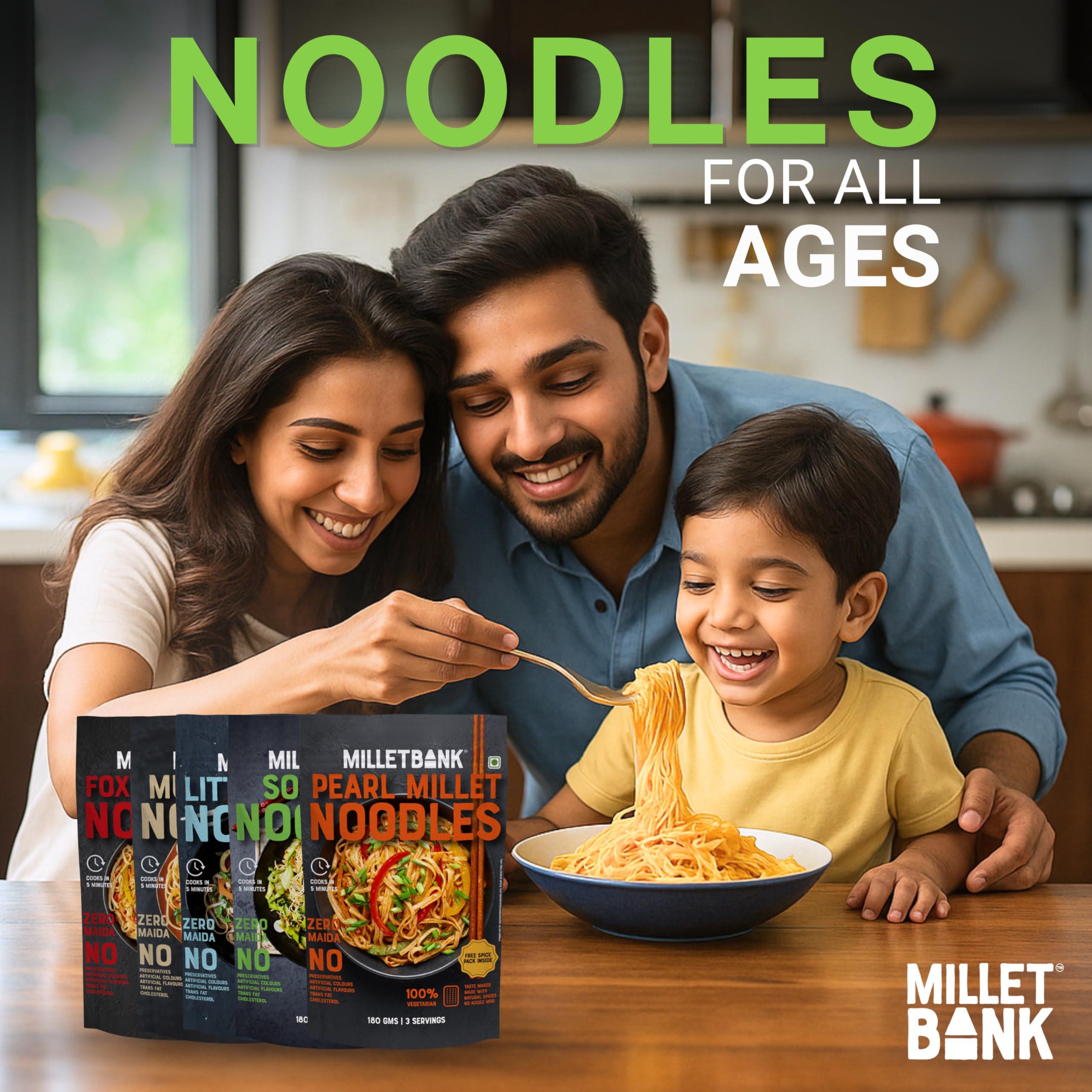 MILLET BANK Millet Bank Pearl Millet and Little Millet Noodles Combo | No Maida, Not Fried, No MSG | Pack of 2-180g Each