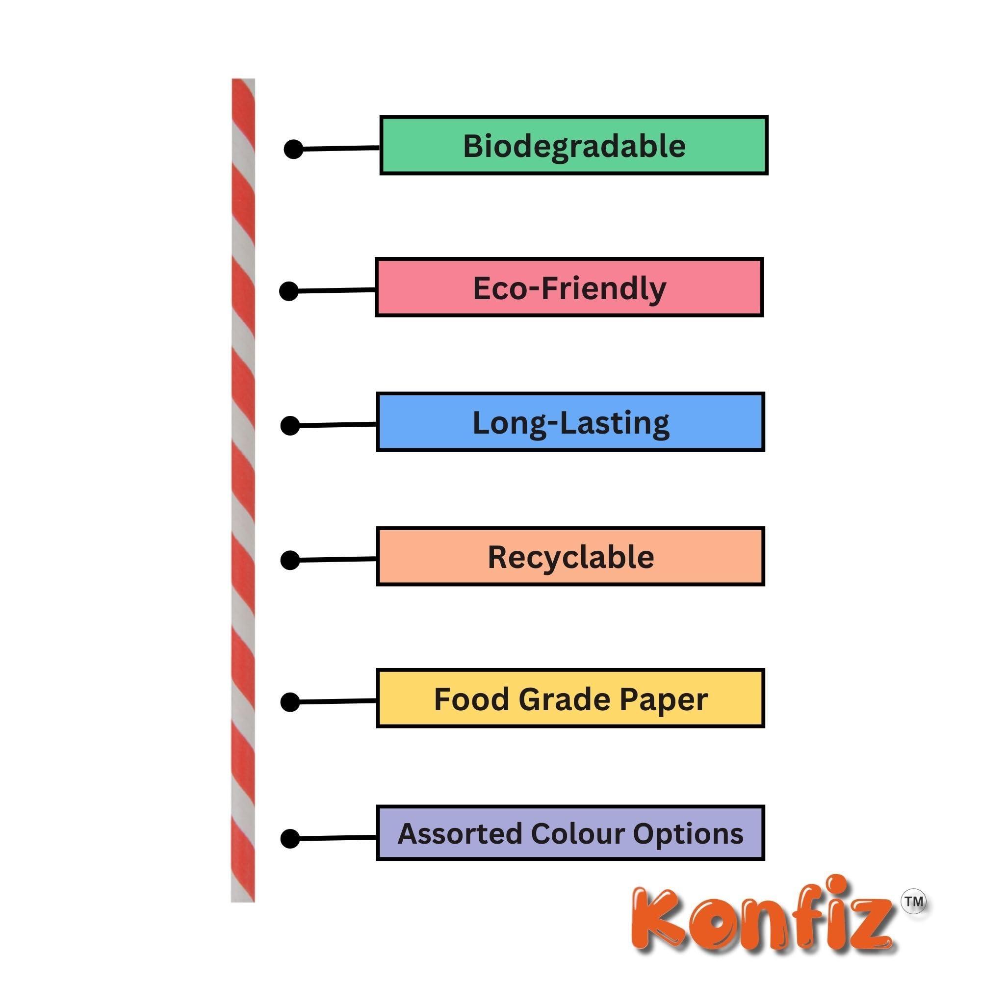 KONFIZ KONFIZ Paper Pipe Straws for Drinking Juice (Pack of 100pcs, 12mm Regular Paper Straws & 7.75in Long) - Eco-Friendly, Biodegradable, Sustainable & Disposable Straws for Your Daily Drinking Needs