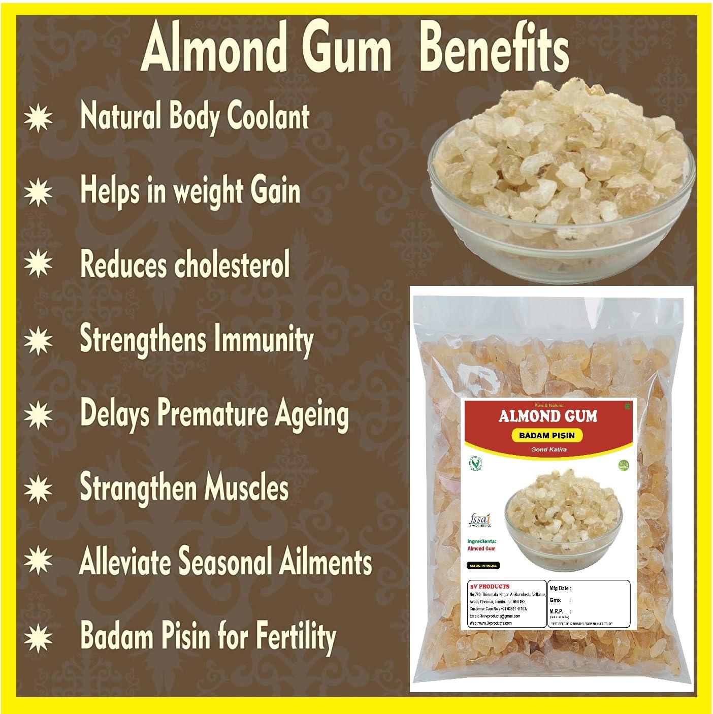 3V PRODUCTS 3V PRODUCTS Almond Gum 1Kg | Badam Pisin | Gond Katira | Badam Gum