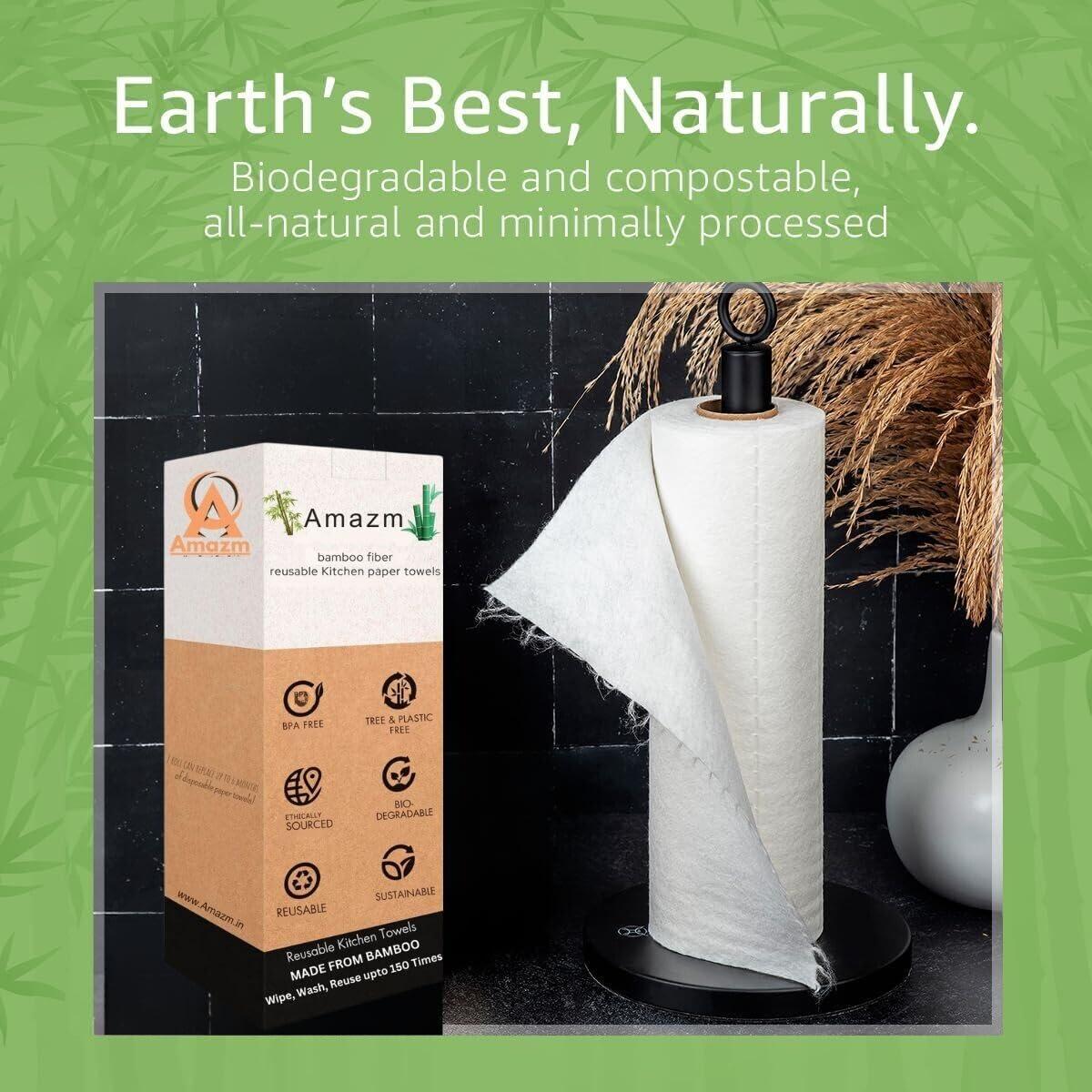 Amazm Amazm (60 SHEETS) Bamboo Reusable Paper Towels - Heavy Duty & Super Absorbent Kitchen Towel | Durable, Ecofriendly Bamboo Kitchen Towel Roll | Machine Washable Paper Towel | 10\"x11\" Sheets