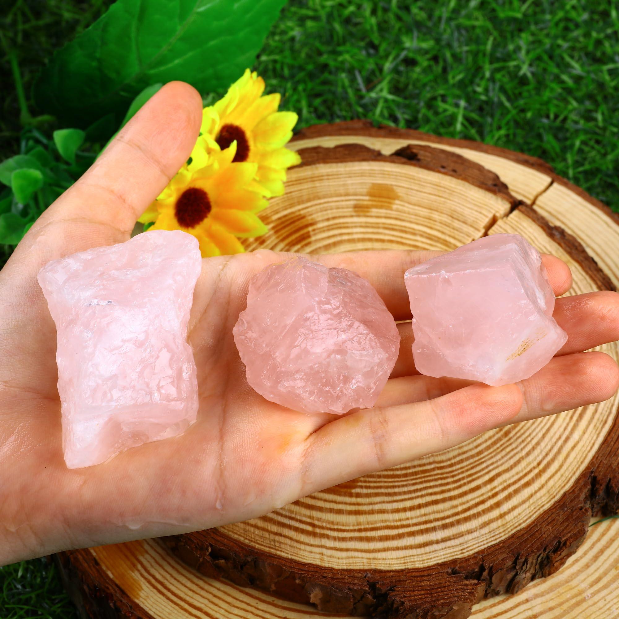 UFEEL UFEEL 1 lb Bulk Rose Quartz Rough Stones - Large 1\" Natural Raw Stones Crystal for Tumbling, Cabbing, Fountain Rocks, Decoration, Polishing, Wire Wrapping, Wicca & Reiki Healing Crystals