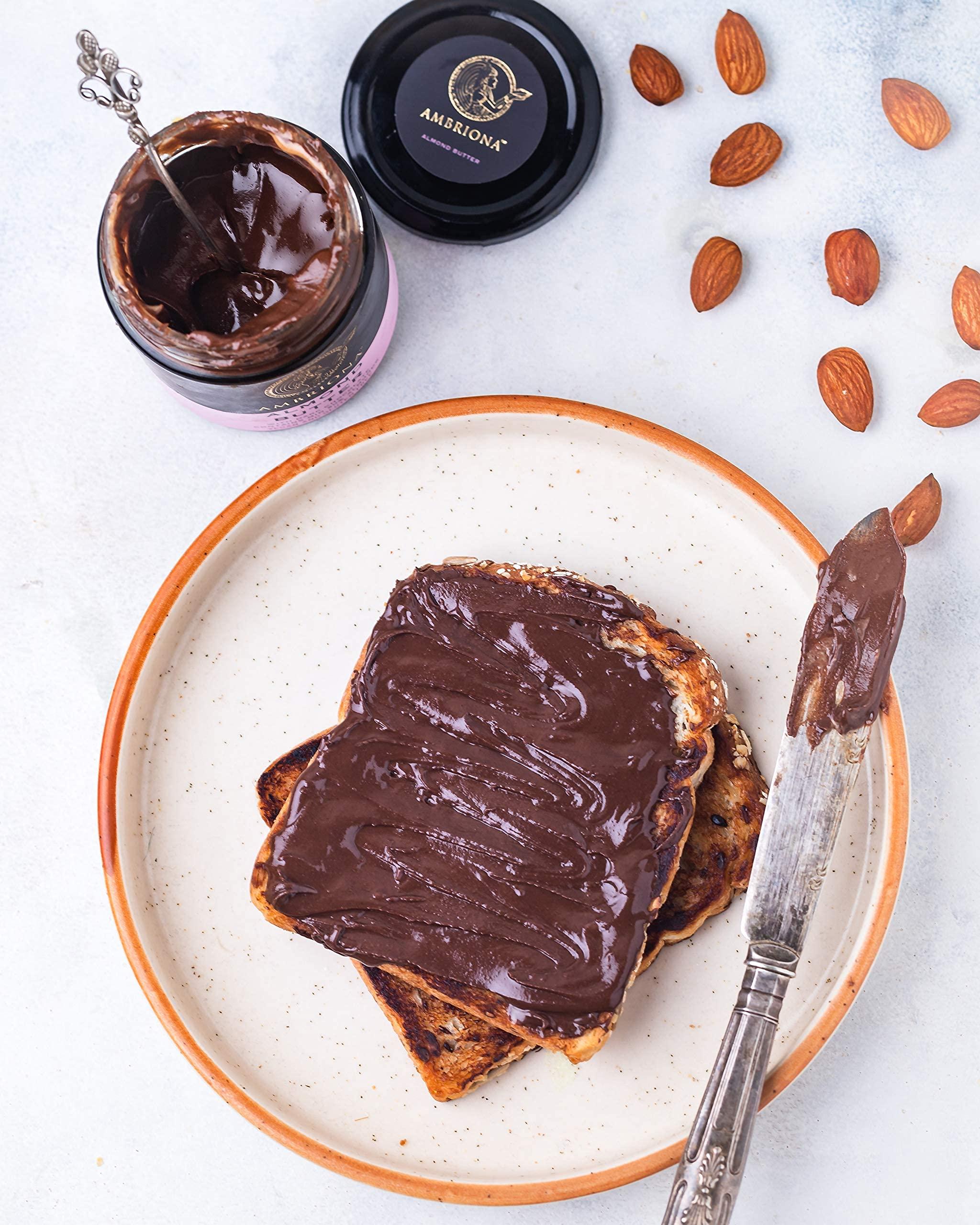 AMBRIONA Ambriona Vegan Almond Butter with Dark Chocolate | Gluten Free | Keto Friendly | 100% Natural | No Palm Oil | Healthy Chocolate Spread | 50% Almond Content | 200gm