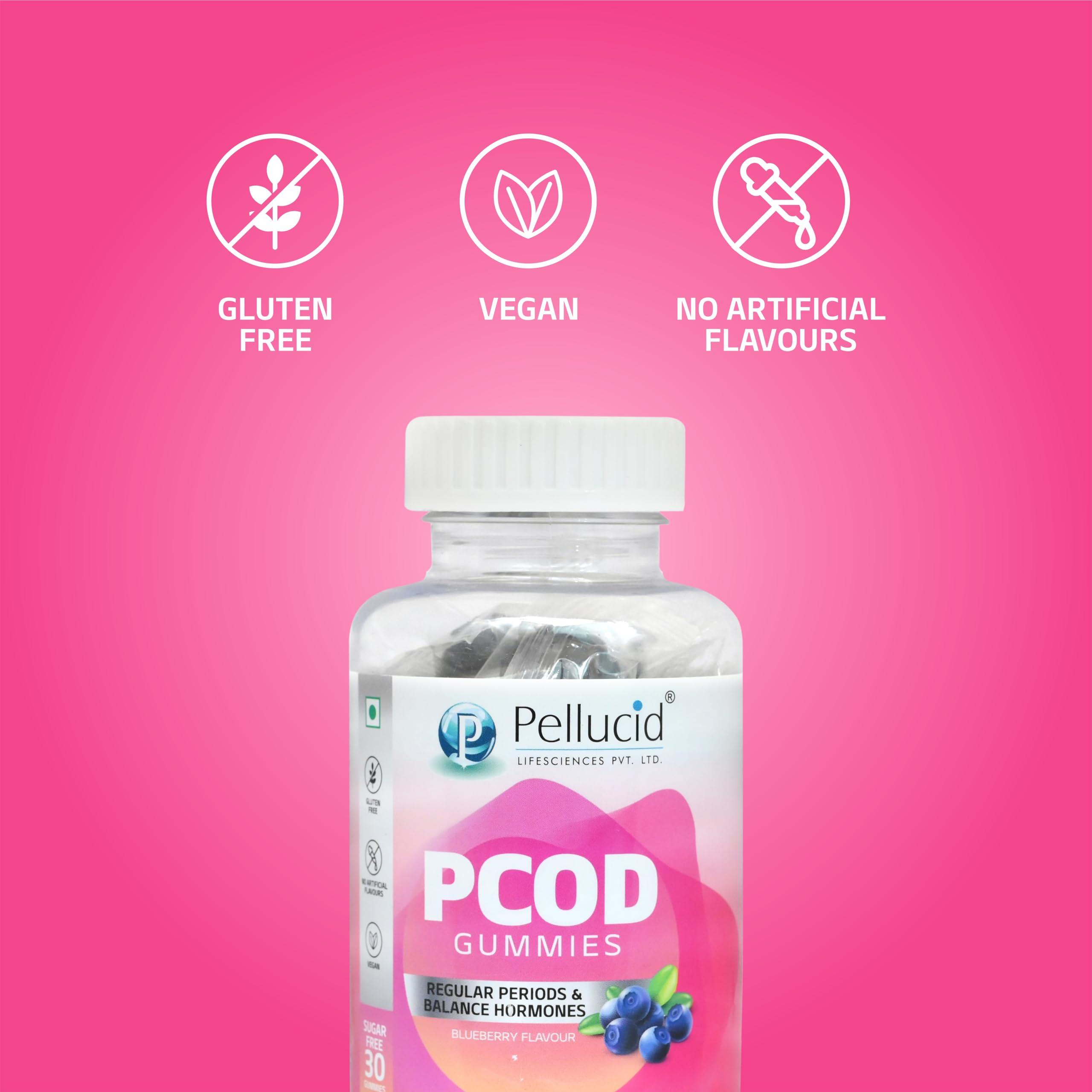 PELLUCID Pellucid PCOD Gummies for Women, Manages Irregular Periods & Hormonal Balance, Blueberry Flavour, 30 Gummies