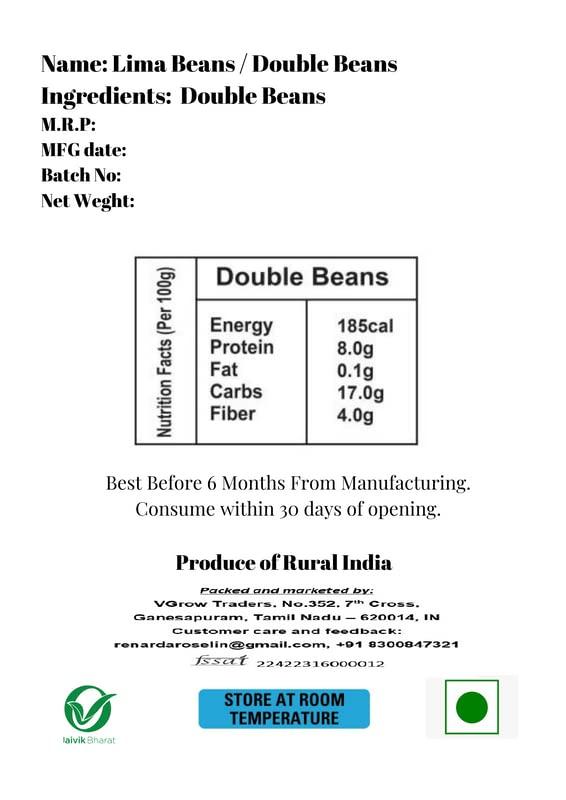 VGrow Traders Butter Beans 1KG / Double Beans / Lima Beans Organic White by VGrow Traders