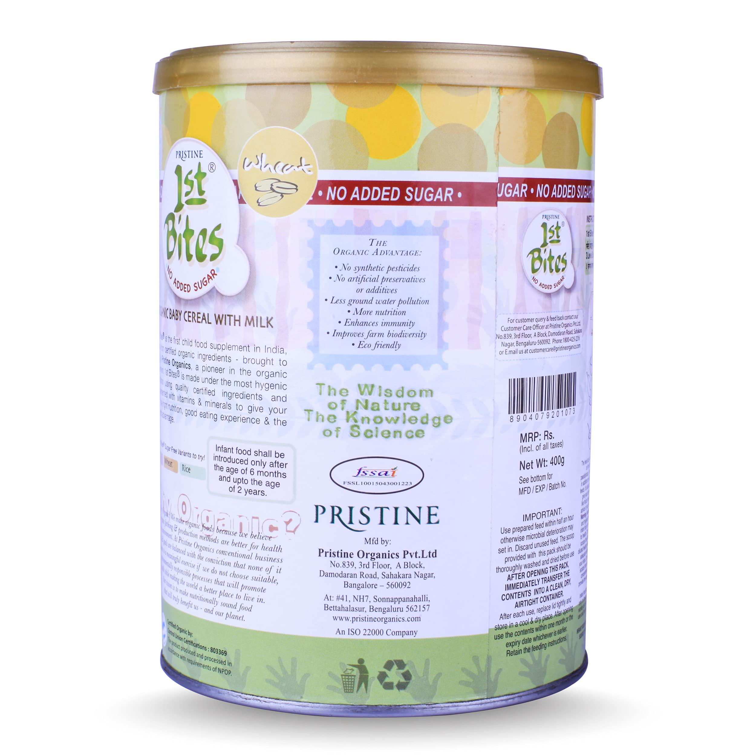 Pristine Pristine 1st BITES Baby Cereal 400g | Baby Food (6-24 Months) Stage-1, 100% Organic Wheat (No Added Sugar) | Infant Food