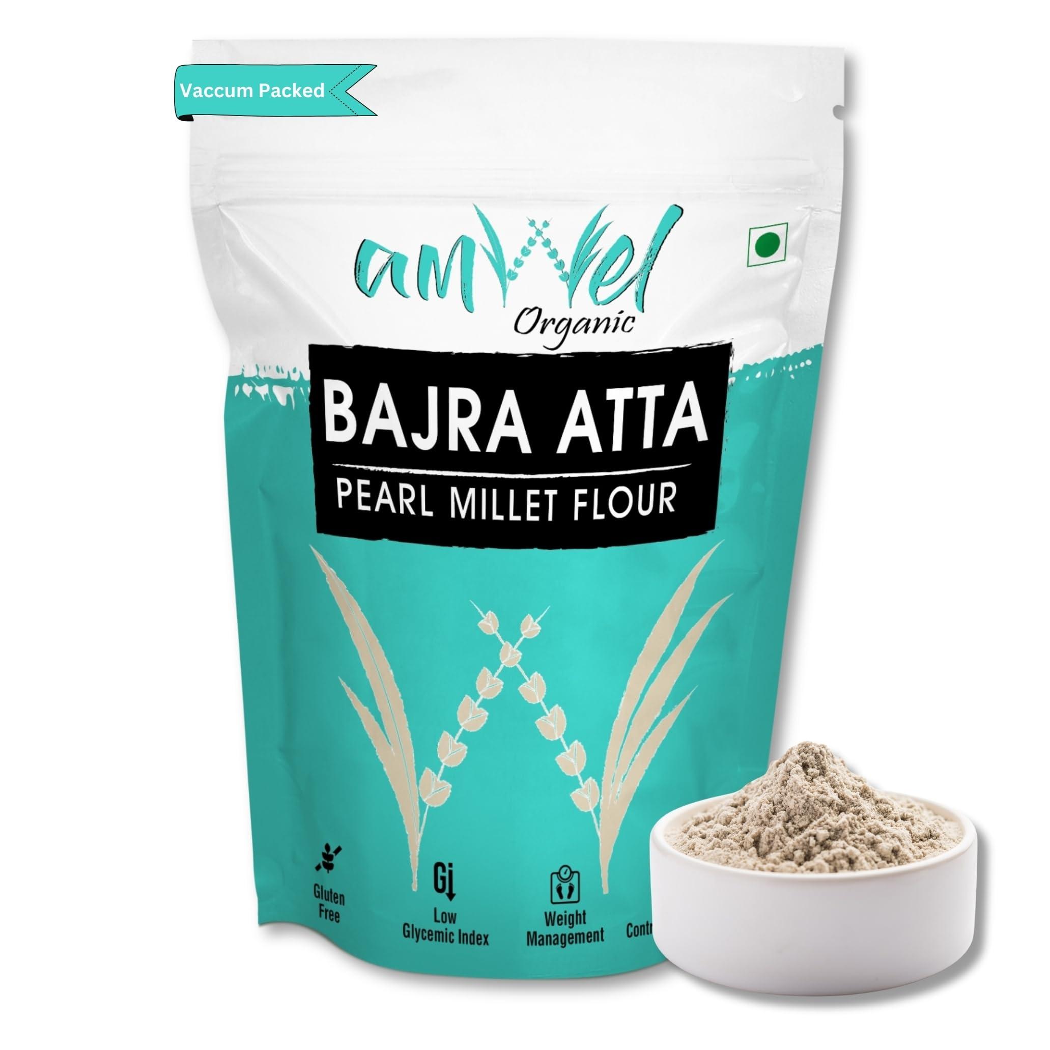 Amwel Amwel Combo of Bajra Atta 450g + Jowar Atta 450g | Pearl Millet Flour + Sorghum Flour | Gluten Free Diabetic Friendly Low GI Atta for Chapati | Helps manage weight 900g | Vacuum Packed
