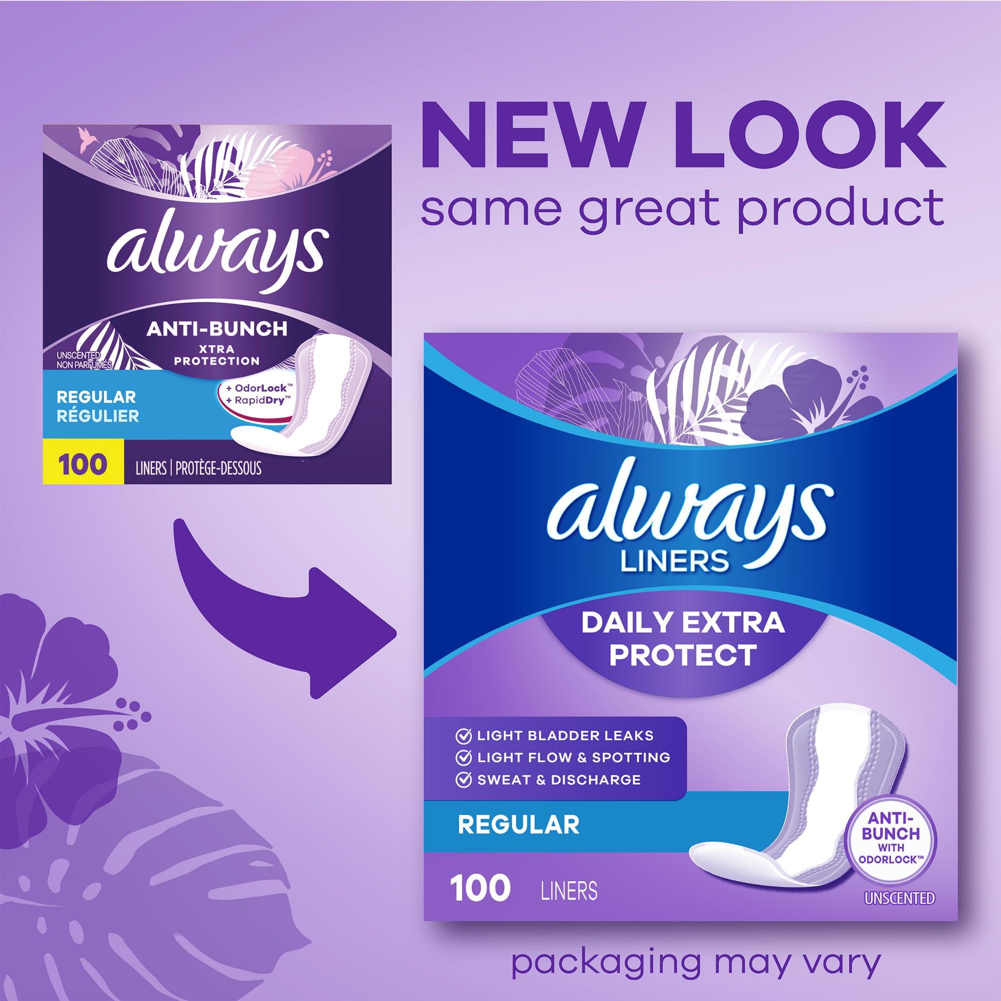 Always Always Xtra Protection 3-in-1 Daily Liners for Women, Extra Long, 60 CT