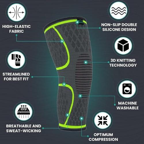 QTM QTM 3D Knee Cap Compression Support Sleeve for Squats Pain Relief, Exercise, Gym, Running, Cycling, Knee Cap Guard Brace Knee Support for Men and Women Pack of 1 Piece (XL, GREEN)