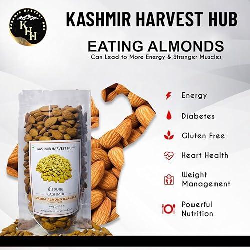 KASHMIR HARVEST HUB Kashmir Harvest Hub Pure Kashmiri Mamra Almonds - 400g | 100% Natural | Authentic | Organic | A++ Grade | Rich Oil Content (Pack of 1)