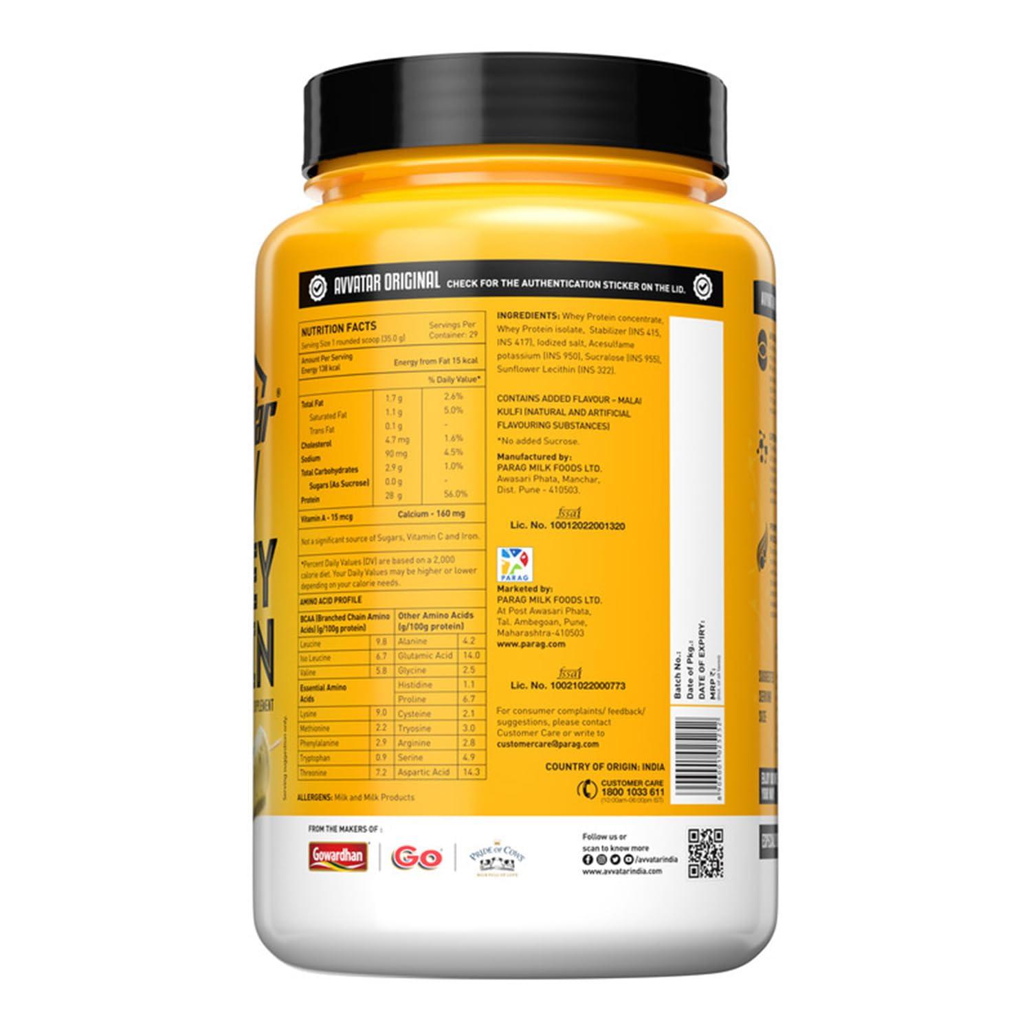 avvatar AVVATAR WHEY PROTEIN | 1Kg | Mango Rush Flavour | 27g Protein | 29 Servings | Isolate & Concentrate Blend
