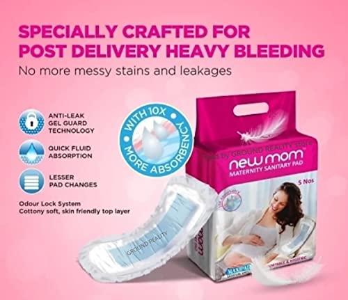 LUREME LUREME Combo Value Pack New Mom Maxi Maternity Sanitary Pads Napkins and XL Panty Pad Fixator for Pregnancy / After Delivery. 5 New Mom Pads and 5 XL (for Hip Size 101-112cm) Panty Pad Fixator