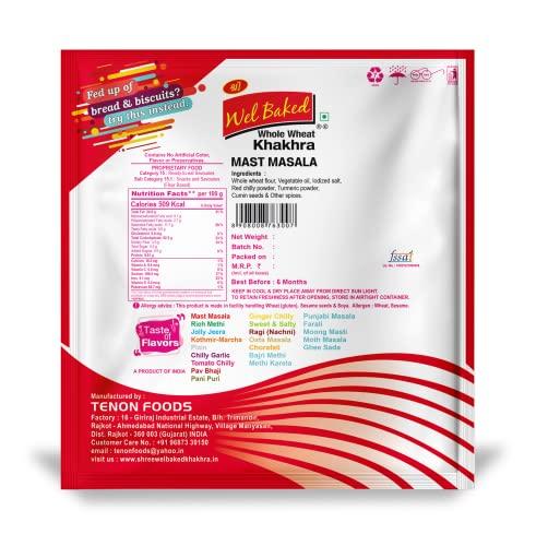WEL BAKED Wel Baked Whole Wheat Khakhra - Mast Masala | Cholesterol Free Dry Chapati | Ready To Eat - Roasted - Gujarati Snacks | Vacuum Packed (Pack of 7)