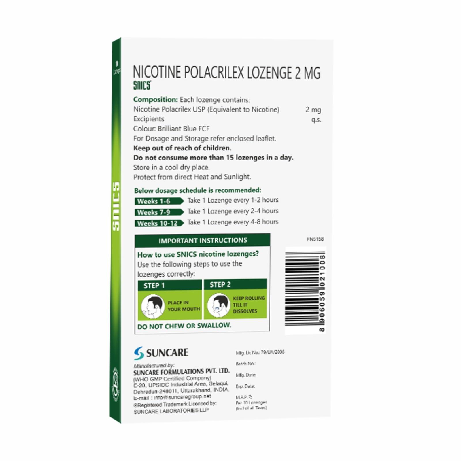 Suncare Snics Nictoine Lozenges 2 mg (Pack of 30)