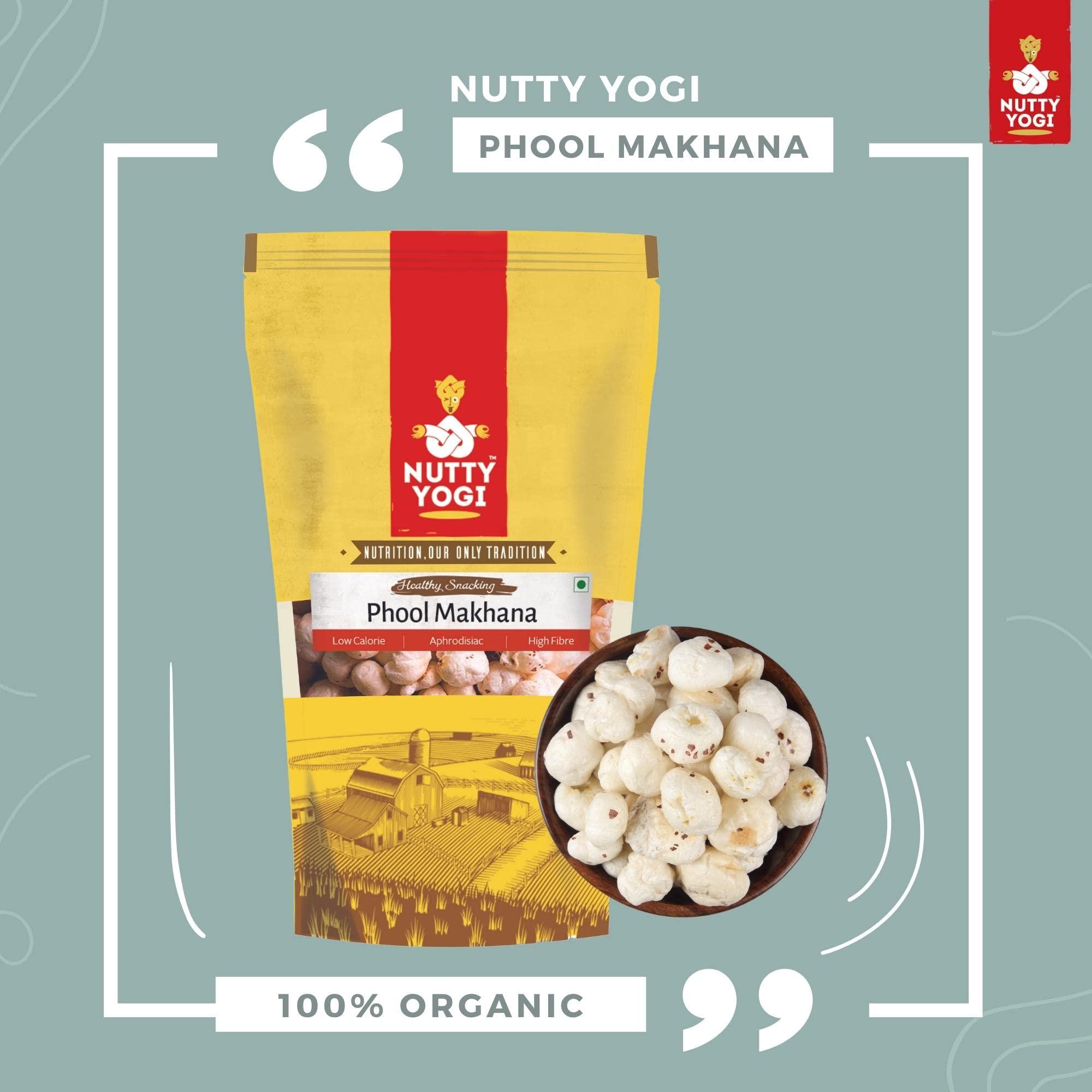 NUTTY YOGI Nutty Yogi Phool Makhana/Fox Nuts 100gm , Lotus seeds, Rich in Calcium, Protein & Fiber, Low Calories,Rich in Antioxidants,pop|Healthy & Crunchy Snack| Freshly Made With Organic Ingredients (Pack of 3)