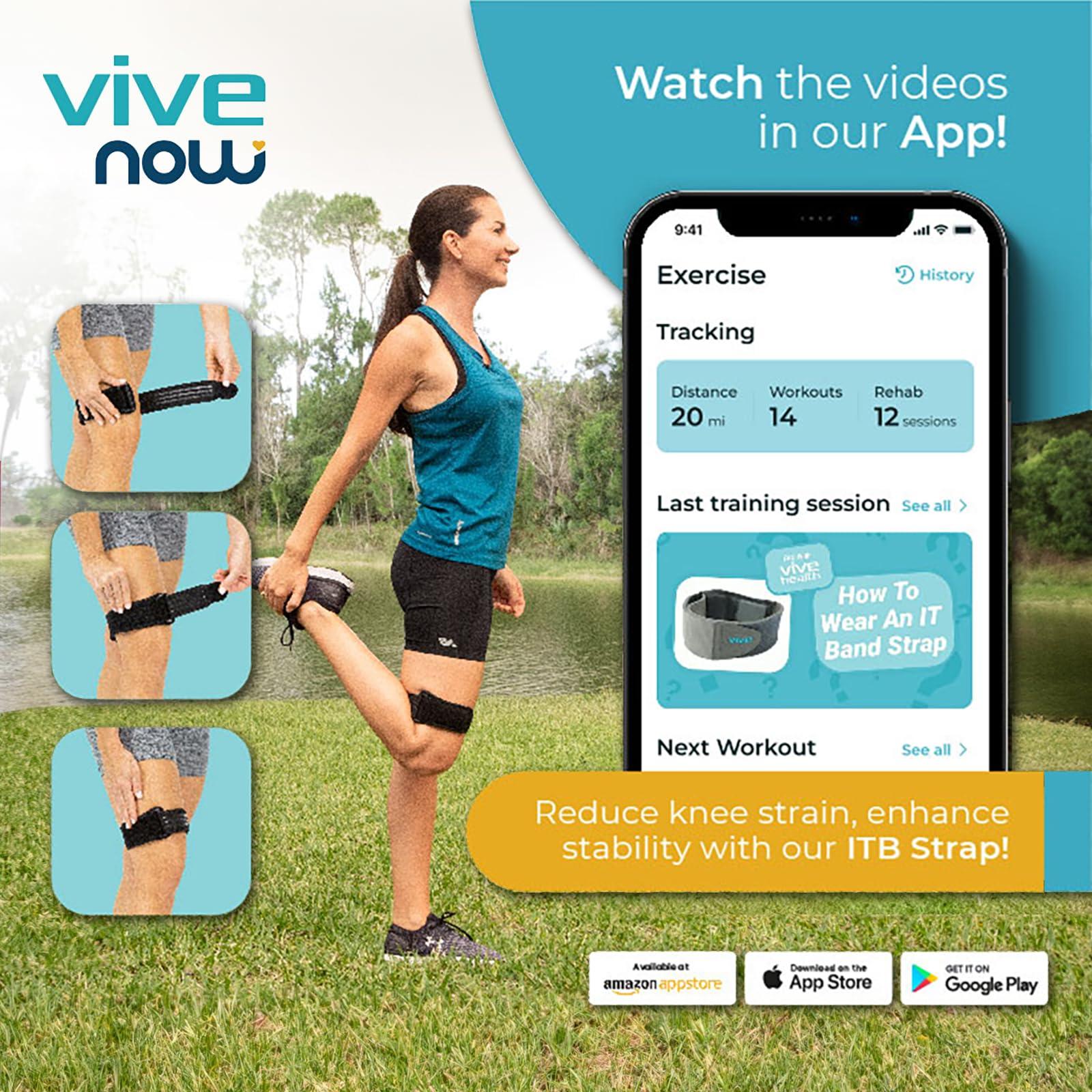 VIVE IT Band Strap by Vive - Best Iliotibial Band Compression Wrap - Outside of Knee Pain Hip Thigh IT Band Syndrome Support Brace for Running and Exercise - Vive Guarantee