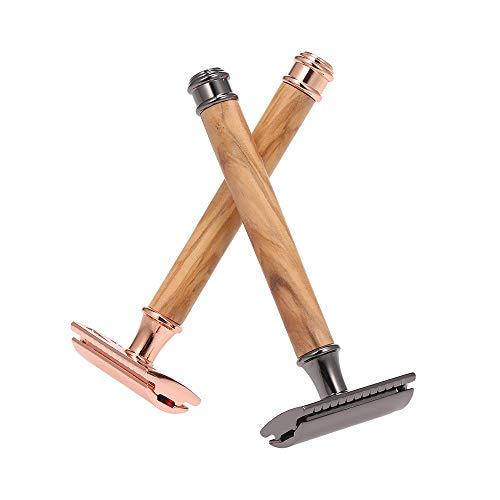 Qnotici Double-Edged Safety Razor Wood Handle Razor Stainless Steel Manual Shaving Razor