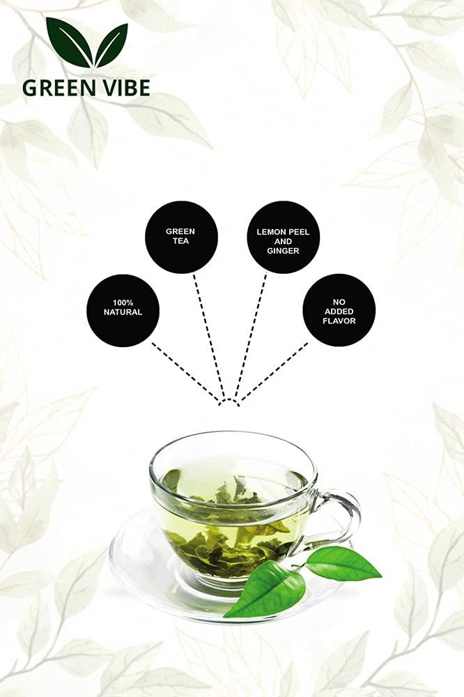 Green Vibe Green Vibe® lemon ginger premium natural dip green tea- lemon peel and ginger antioxidant stress relieving & refreshing immunity boosting - 30 pyramid tea bags [30 cups