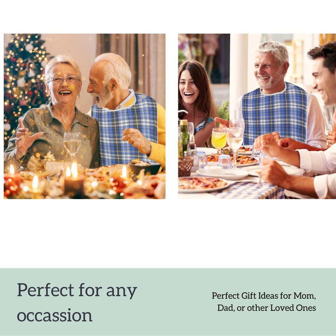 Modaliv Adult Bib - Reusable Clothing Protector - Waterproof - Crumb Catcher - Machine Washable - Velcro Closure - Extra Long Senior Men and Women Bibs for Eating by Modaliv (Blue)