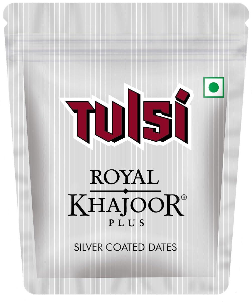 Tulsi Royal Khajoor Plus Tulsi Royal Khajoor Plus | Pack of 5 (13g x 5) | Silver Coated Khajoor | Dates | Mint Mouthfreshner | Zipper Pack