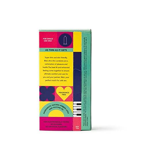 Bleu Bleu Ultra Thin Condoms for Men - 8 Count (Pack of 6) | Vegan, Toxin Free & 100% Natural Latex for Extra Sensitive Skin, Reduced Itchiness & Irritation