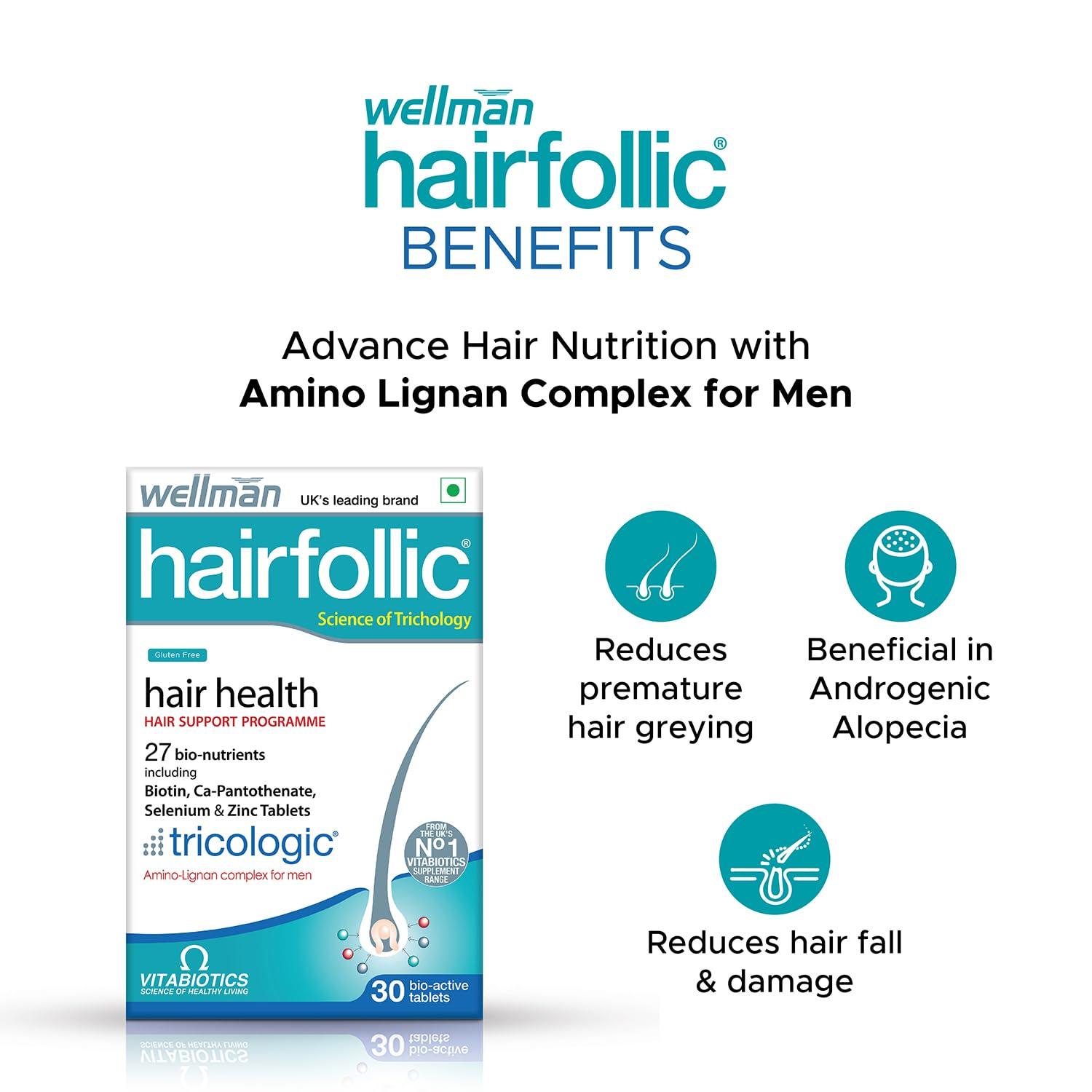 wellman Wellman & Wellwoman Hairfollic Combo Pack with Biotin, Selenium & Zinc | Supports Healthy Hair Growth & Strength | 30 Tablets Each | Nutritional Hair Supplement