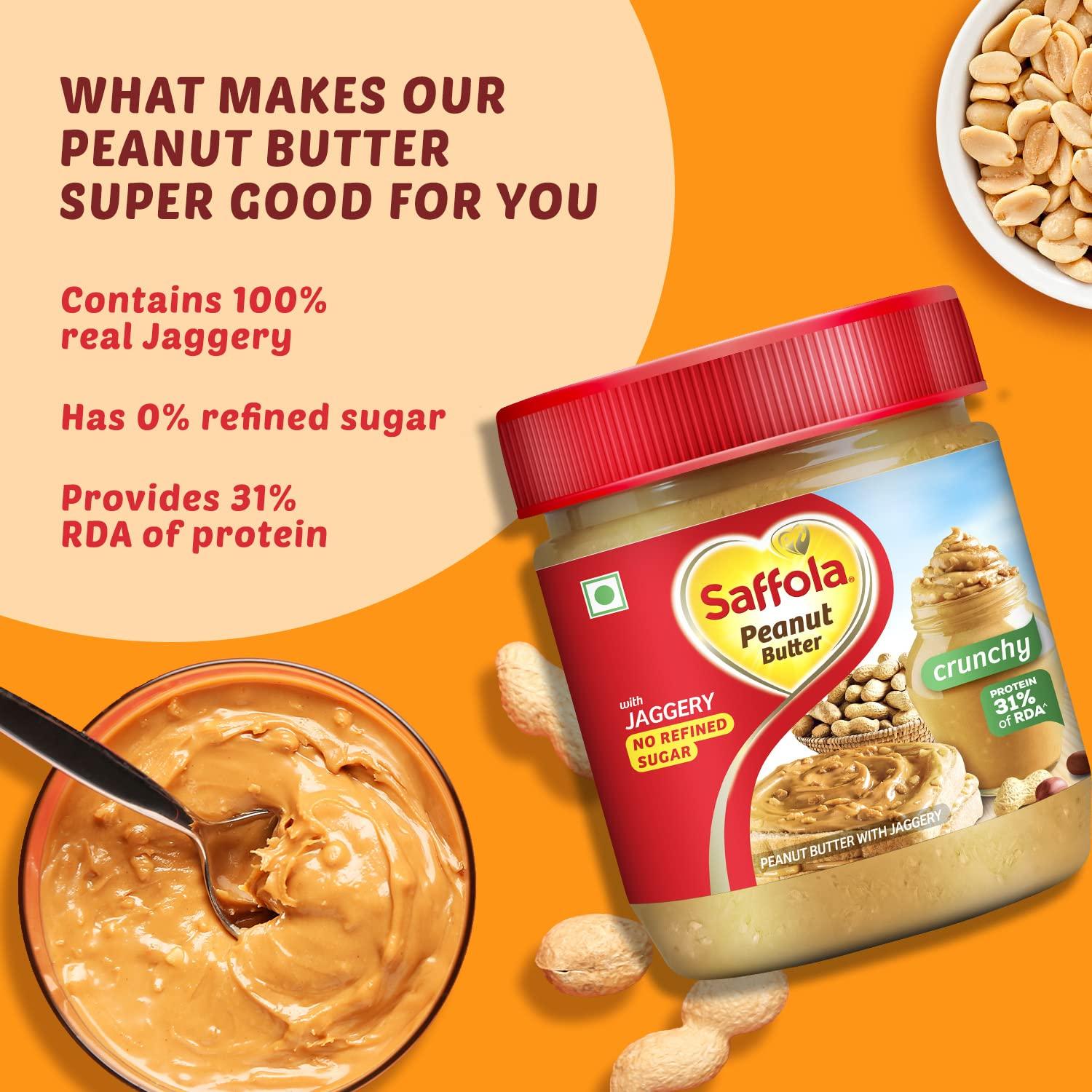 Saffola Saffola Masala Oats | Tasty Evening Snack| Healthy Snack| Veggie Twist| 500g & Saffola Peanut Butter Crunchy, 350 gm | High Protein Peanut Butter | Only Jaggery, No Refined Sugar