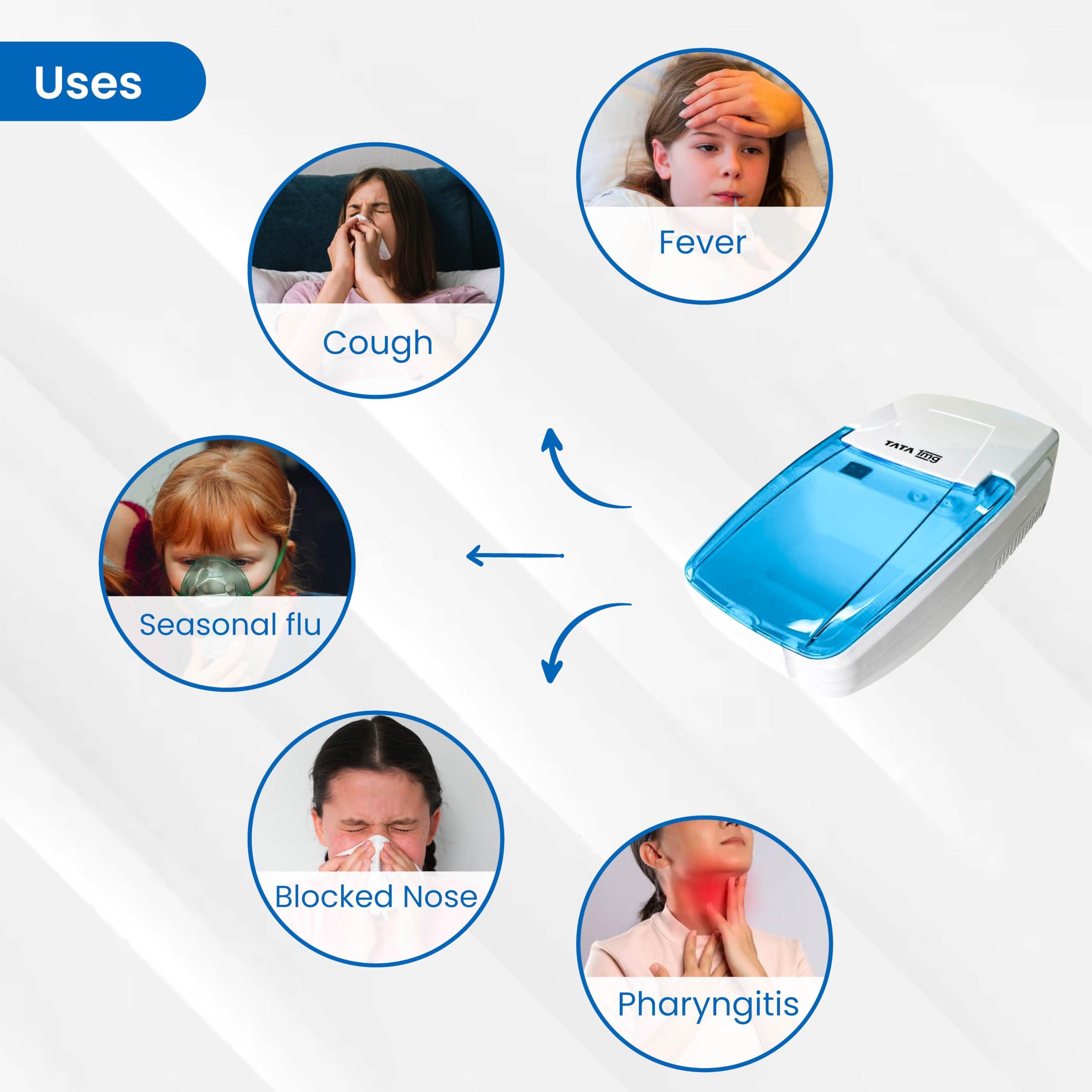TATA 1MG Tata 1mg Compressor Nebulizer for Kids and Adults with 5 attachments for effective medication delivery