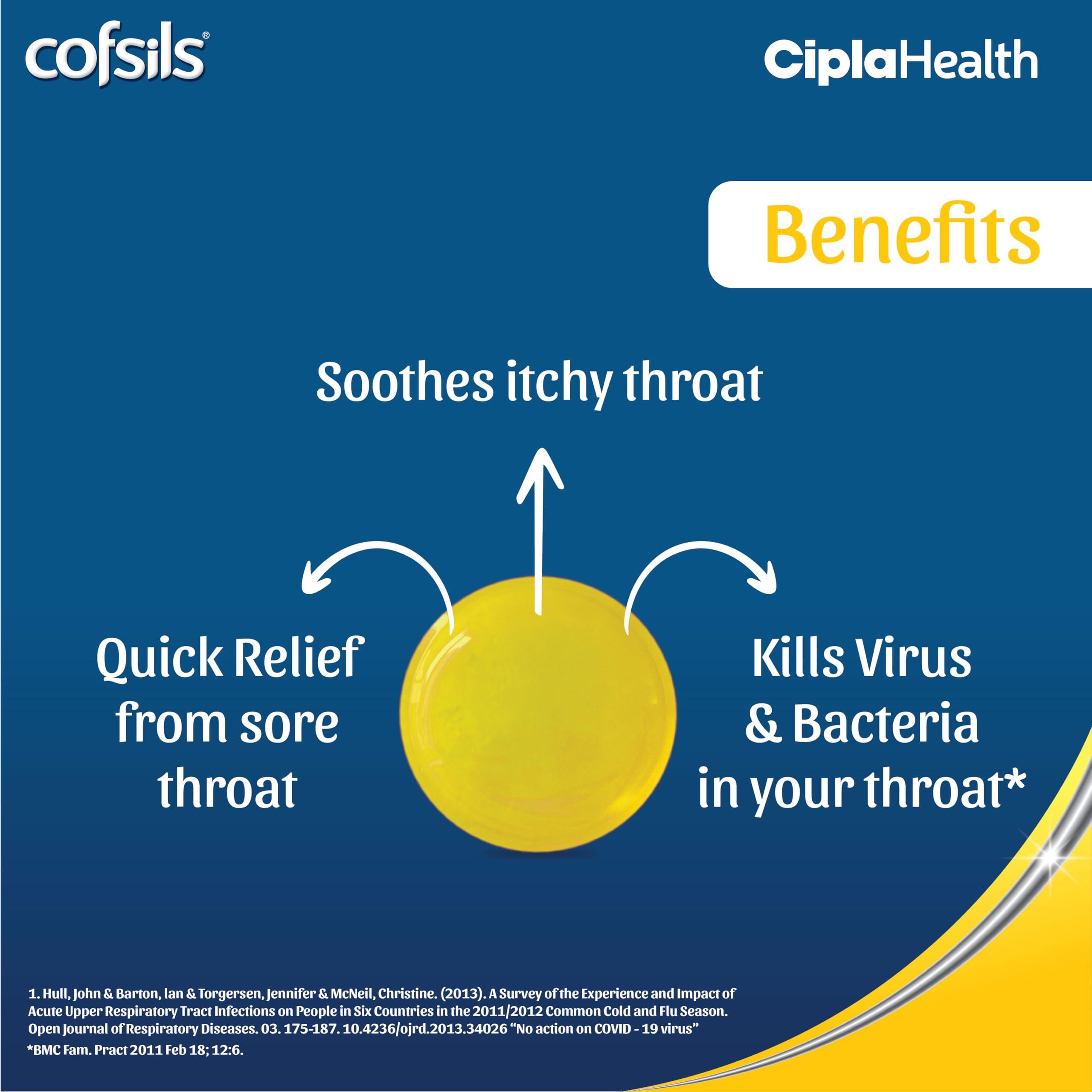 Cipla Cipla Cofsils Lozenges (200 Lozenges) | Lemon Honey Flavour | Quick Relief from Sore Throat, Itchy Throat and Scratchy Throat (10 x 20 Strips)