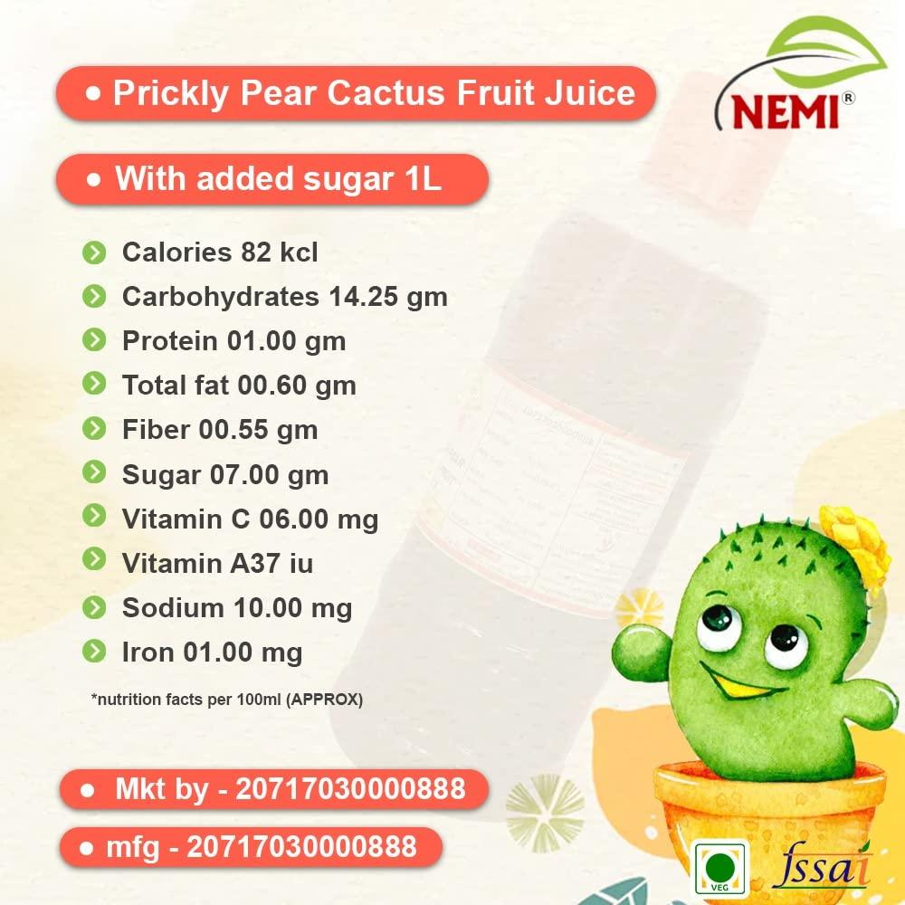 NEMI Nemi Organic Prickly Pear Cactus Juice - Rich in Hemoglobin Sugar Lemon, Vitamin C - Findla Juice Original Pack of 2