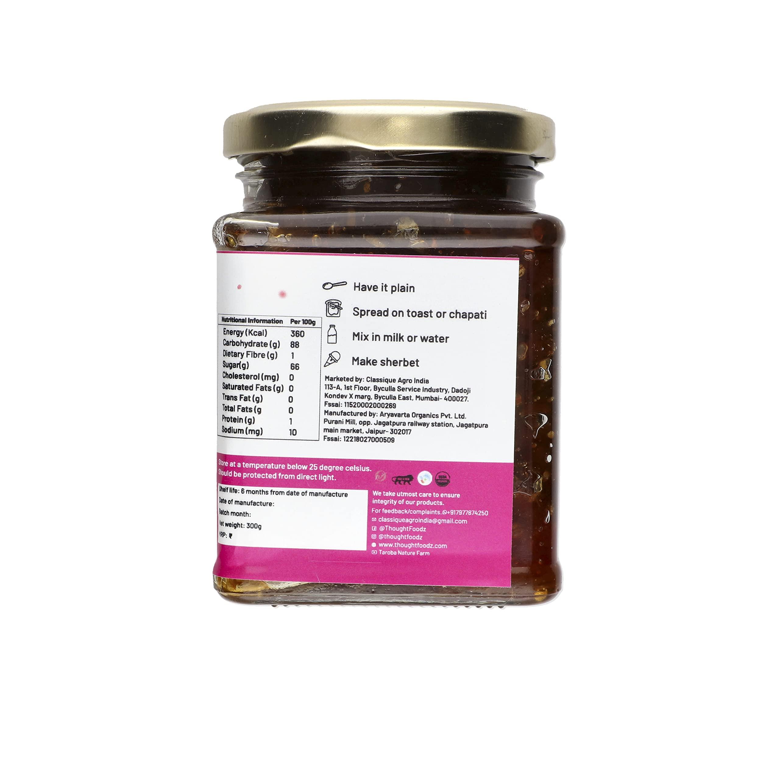 THOUGHT FOODZ ThoughtFoodz Pure, Natural & Organic Gulkand | Healthy & Tasty Sugar and Chemical Free | No Added Flavour & Artificial Color Jar, 600gm (300gm x Pack of 2)