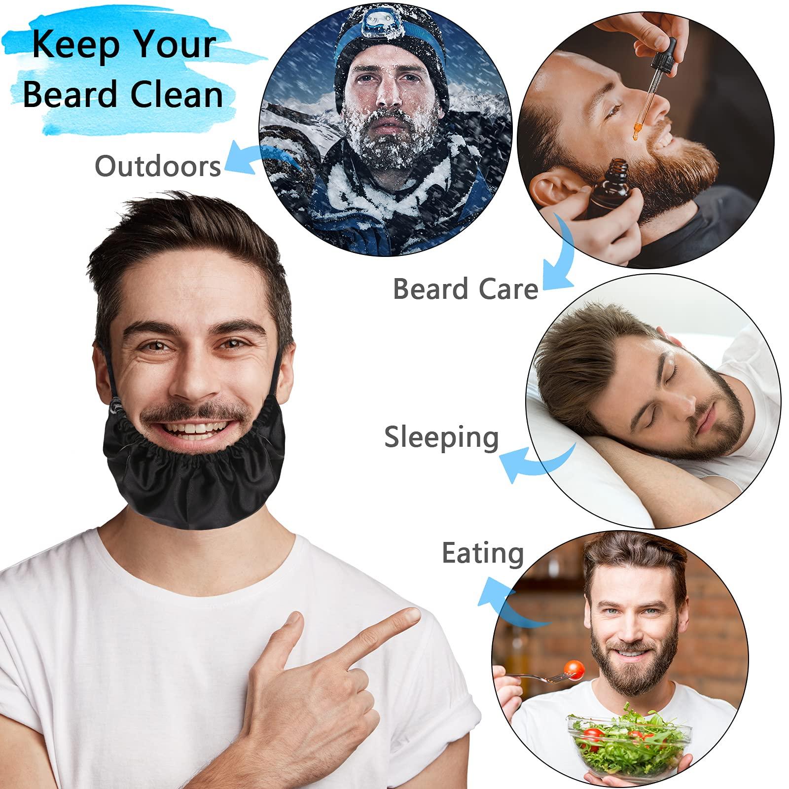 MIKIMIQI MIKIMIQI Beard Bandana, 2 Pack Men Beard Bib Black Beard Covers Soft Comfortable and Silky Satin Facial Hair Apron Guard Bonnet Rag Man Bedtime Bib Beard Cap Ear Beard Bandana