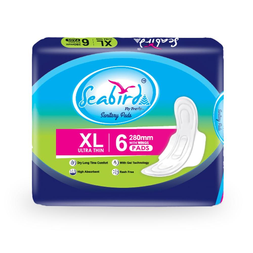 Seabird Seabird Trifold 280mm XL Ultra Thin Soft & Rash Free Sanitary Napkin Pads With Quick Absorption and Anti Leak Flow Gel Technology Everyday Protection against Wetness Pocket Friendly (XL, 48)