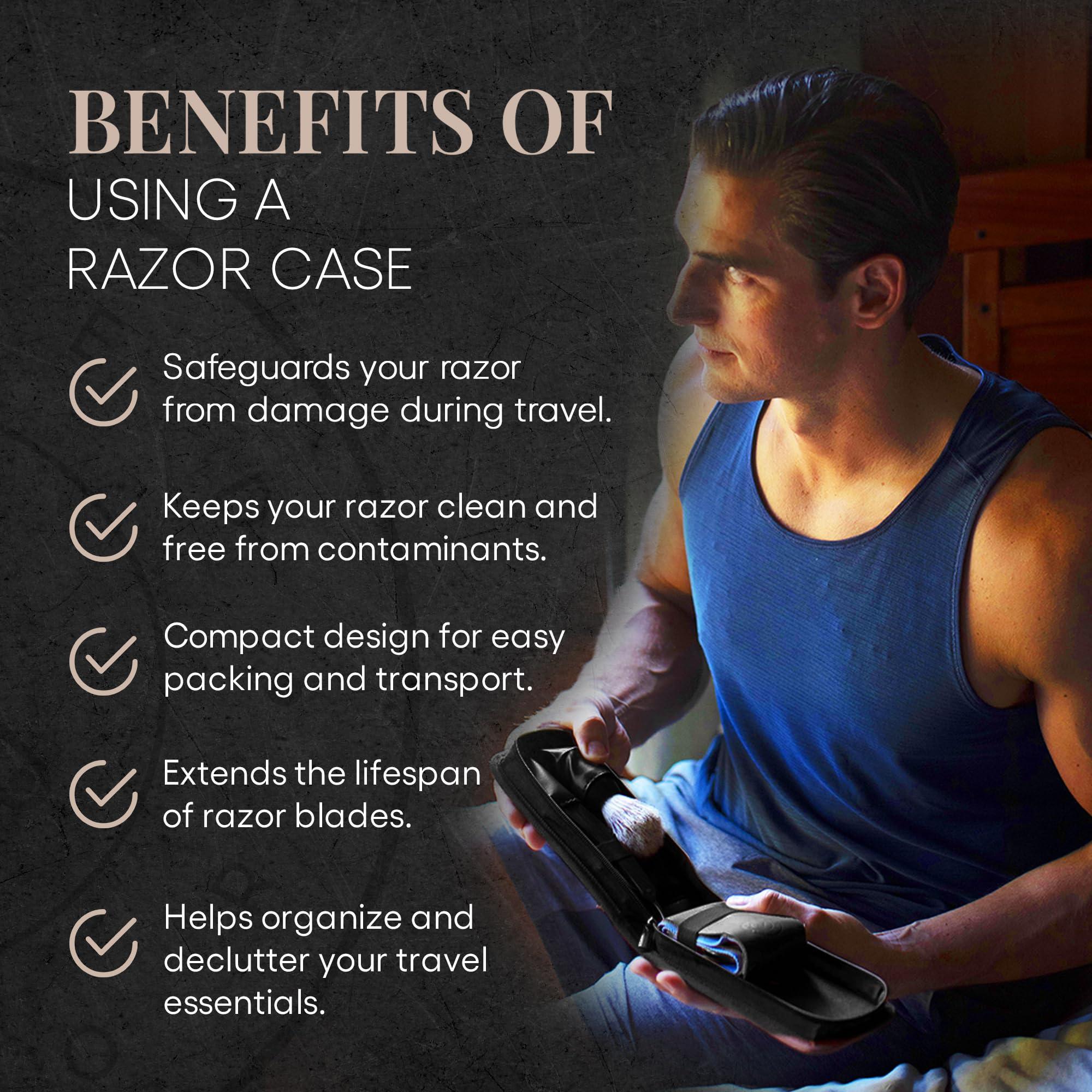 Naked Armor Razor Travel Case - Safety Razor Case, Straight Razor Case, Disposable Razor Case, Elegant Travel Razor Case For Your Razor & Brush, Keeps Razor & Brush Clean, Travel In Style, Great Gift (Black)