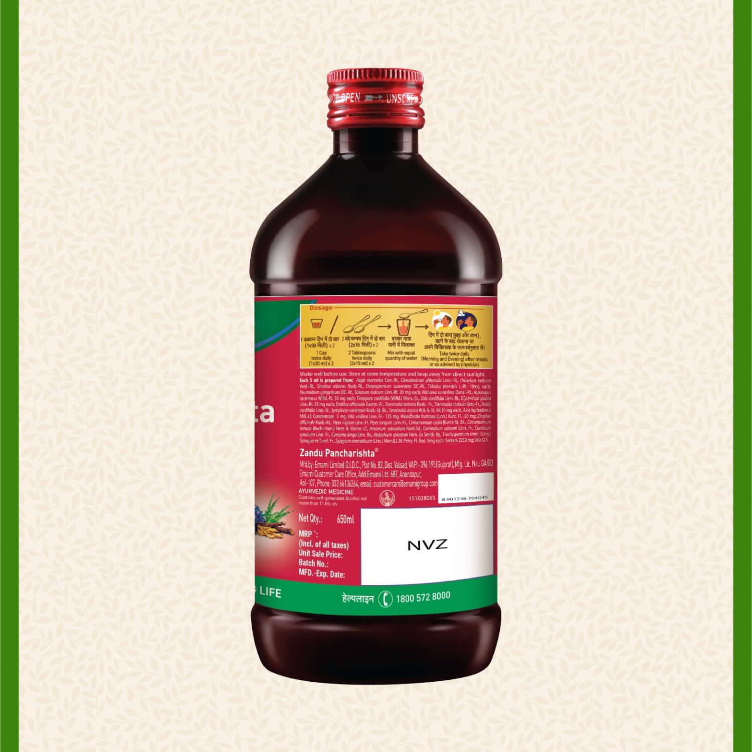 Zandu Zandu Pancharishta 650ml, Ayurvedic Tonic, Relief from disgetive problems like Acidity, Constipation and Gas, boosts digestive immunity (Pack of 2)