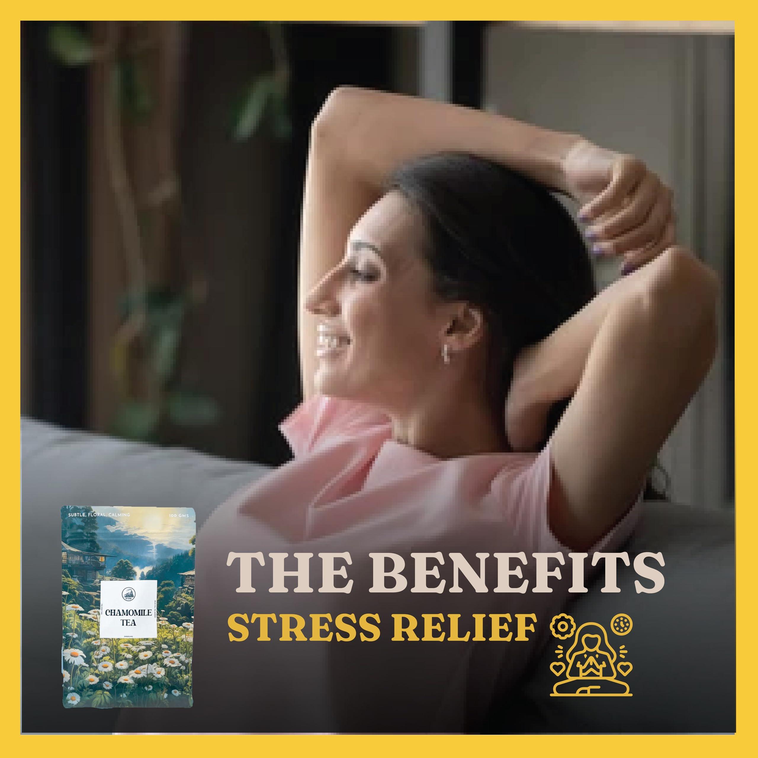 DORJE TEAS DORJE TEAS Chamomile Loose Tea - 100Gm|Organic Darjeeling Tea|Promotes Good Sleep, Stress Relief|Improves Immunity|Soothing Tea For Relaxation|For Glowing Skin|Pack-1