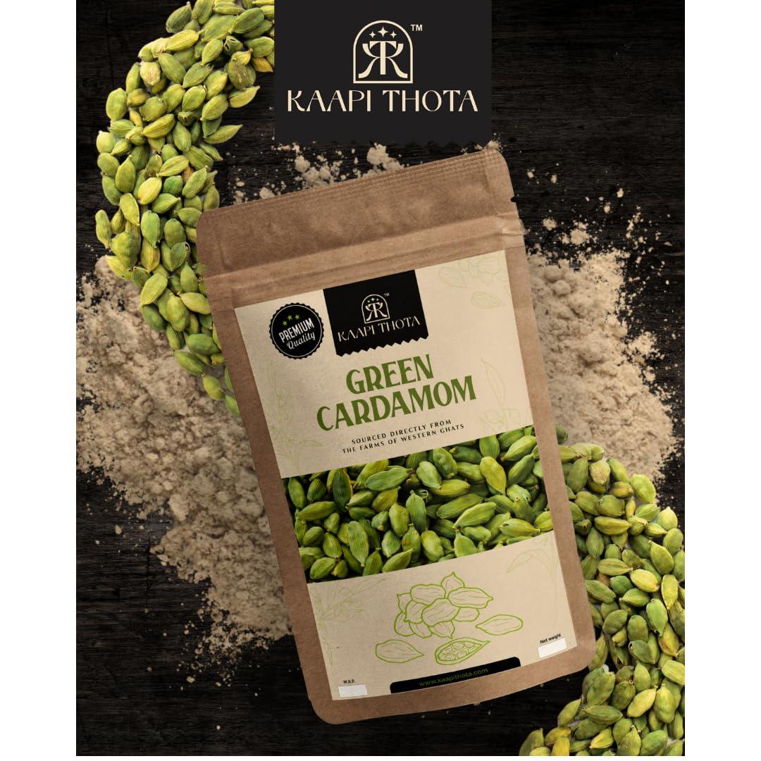 Kaapi Thota KAAPI THOTA Whole Green Cardamom BOLD | Elaichi 8mm | Handpicked Whole Spices from Kerala | Pack of 100 gm