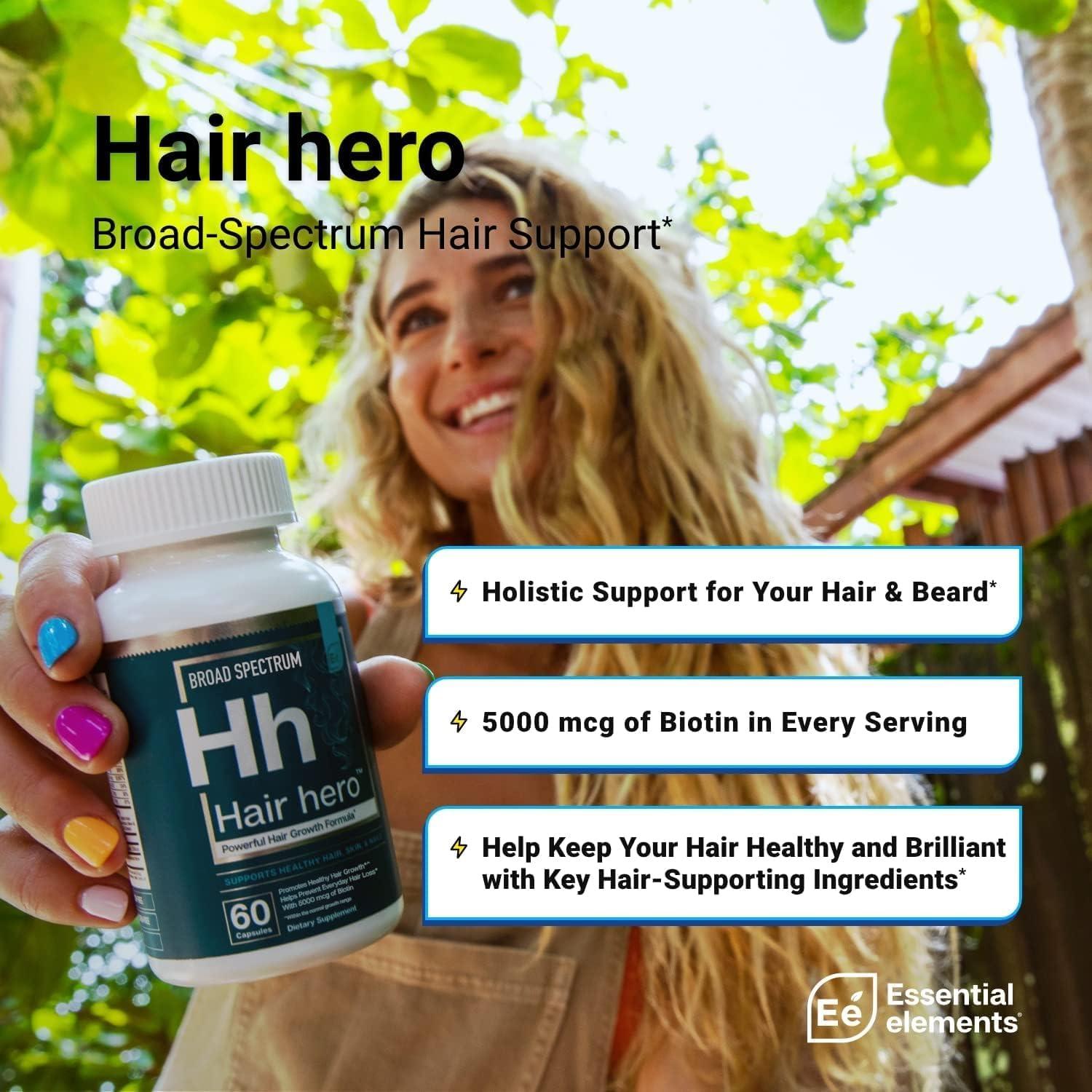 ATHINIKA NUTRITION Hair Hero - Hair Supplement for Women and Men - Powerful Hair Vitamin Formula for Hair Growth & Thickness - Healthy Hair, Skin, and Nails Product - 5000 mcg Biotin - Essential Elements