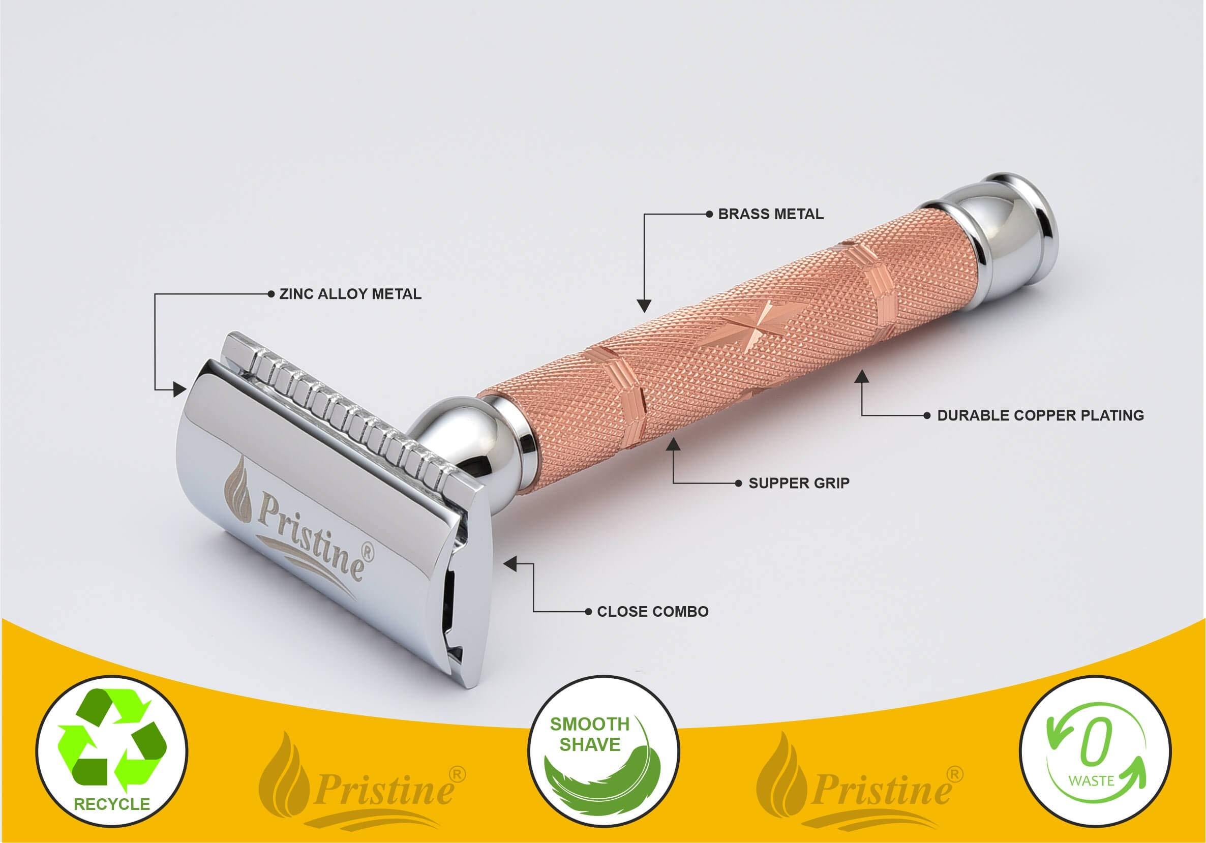 Pristine Pristine Shaving Double Edge Safety Razor PS - 515 CROME-COPPER PLATING (Close Comb)