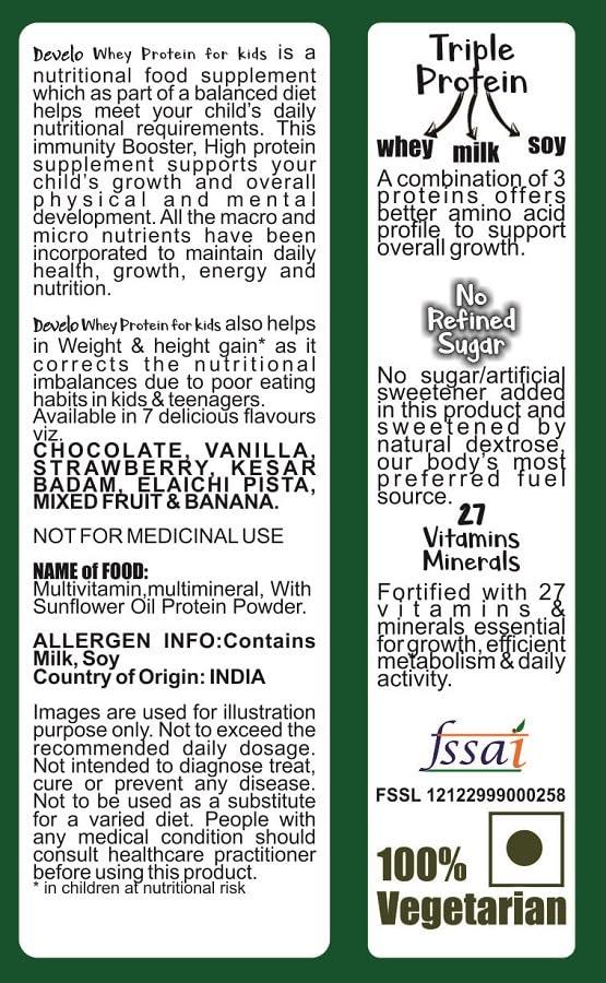 DEVELO Develo Whey Protein Powder for Little Kids (2-12 years) & Teenager Children, Boys & Girls - 1kg kesar Badam Flavour