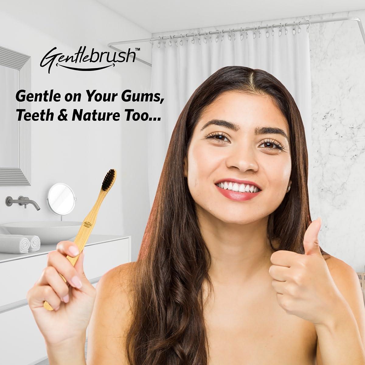 THE MOUTH COMPANY The Mouth Company Bamboo Toothbrush for Adults & Kids, Flat Handle Gentlebrush with BPA free Charcoal Activated Soft Bristles, Biodegradable, Anti-Bacterial & Eco-friendly (Pack of 3)